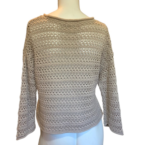 line and dot style LT3185L Tan Open Knit Crochet Look Sweater sz XS - Picture 2 of 5